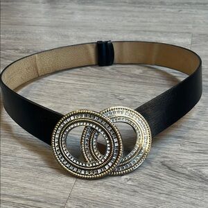 Elegant Black Belt with Gold and Silver Buckle